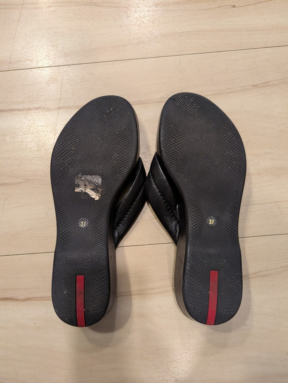 Prada Y2K Vintage Black Leather Thong Wedge Boho Coastal Summer Sandals Size 7 - Picture 3 of 10